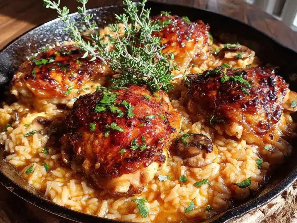 one-pan garlic butter chicken and rice - featured image