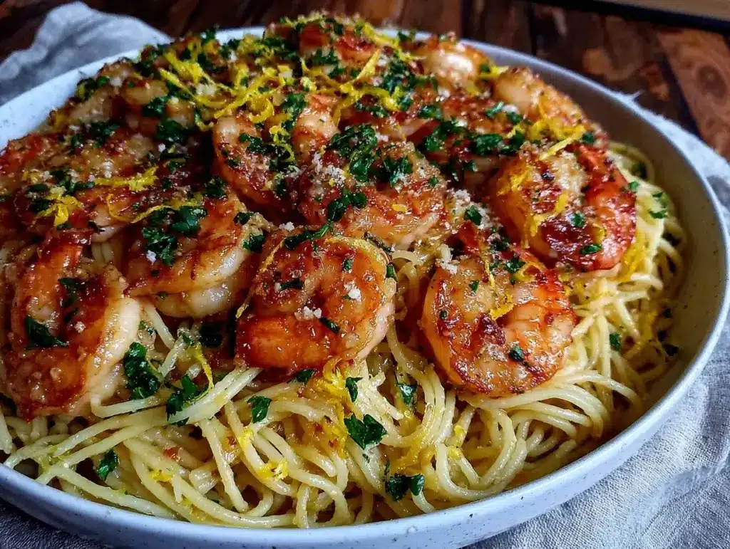 quick lemon garlic shrimp pasta - featured image