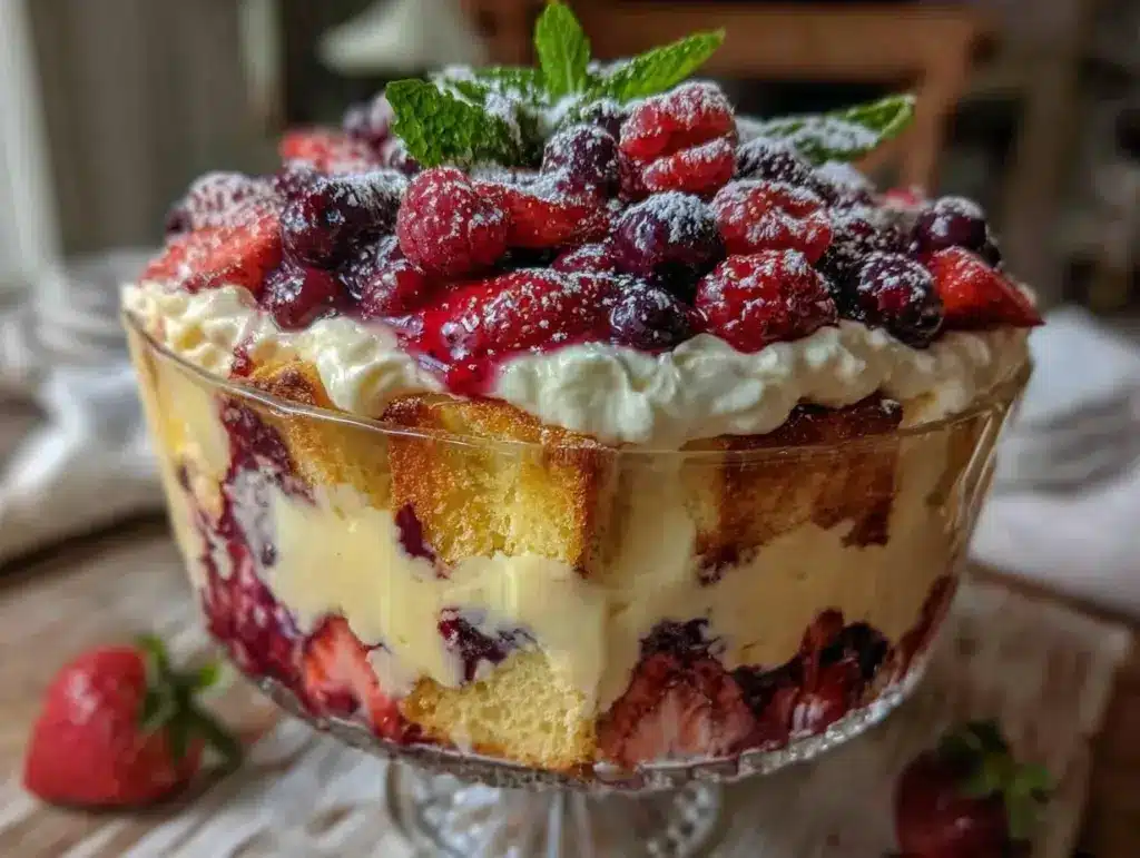 red white and blue berry trifle - featured image