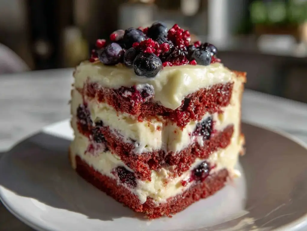 red white and blue layer cake - featured image