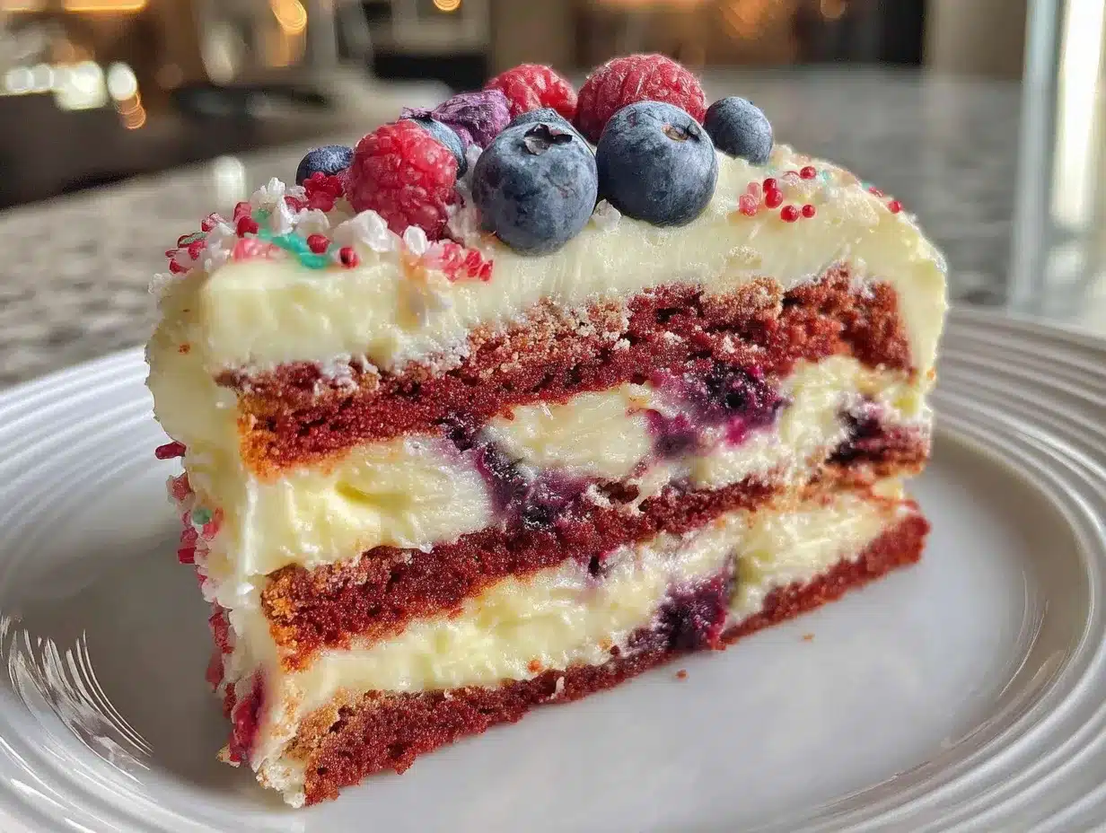 red white and blue layer cake preparation steps