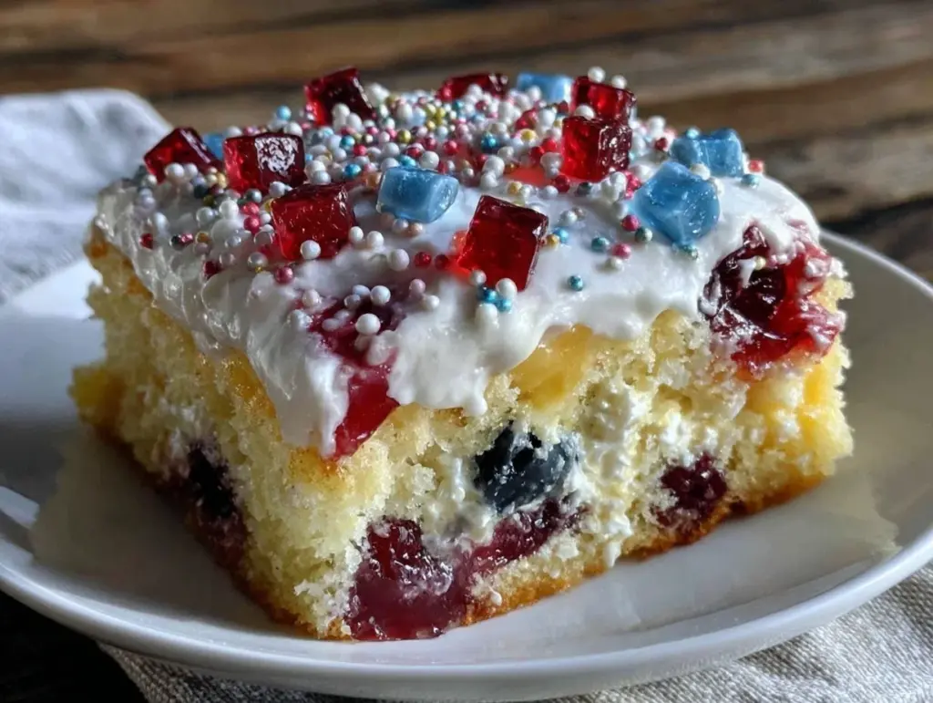 red white and blue poke cake - featured image