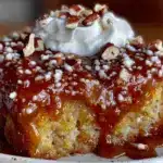 salted caramel whiskey poke cake - featured image