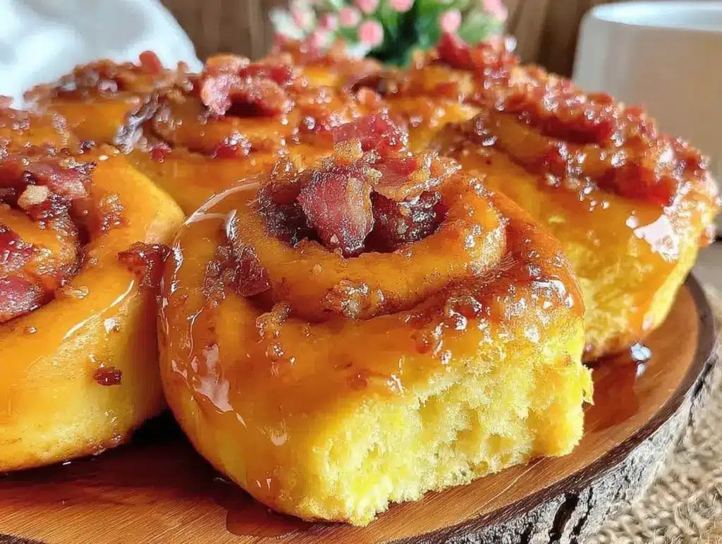 savory maple-bourbon bacon cinnamon rolls - featured image
