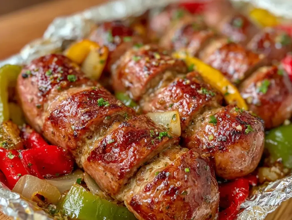 smoky sausage and pepper foil packets - featured image