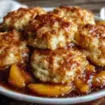 southern peach cobbler with buttermilk biscuits - featured image