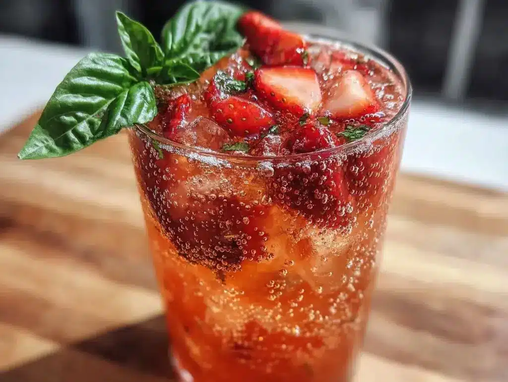 sparkling strawberry basil mocktail - featured image