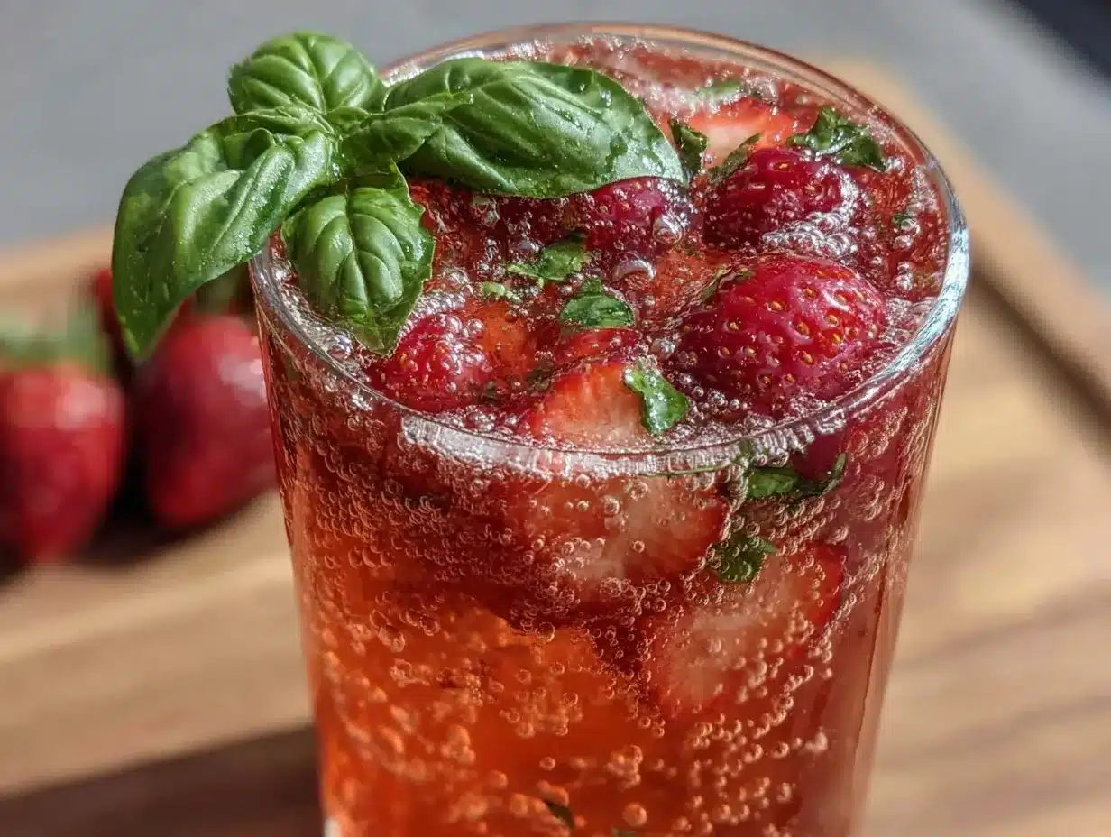 sparkling strawberry basil mocktail preparation steps