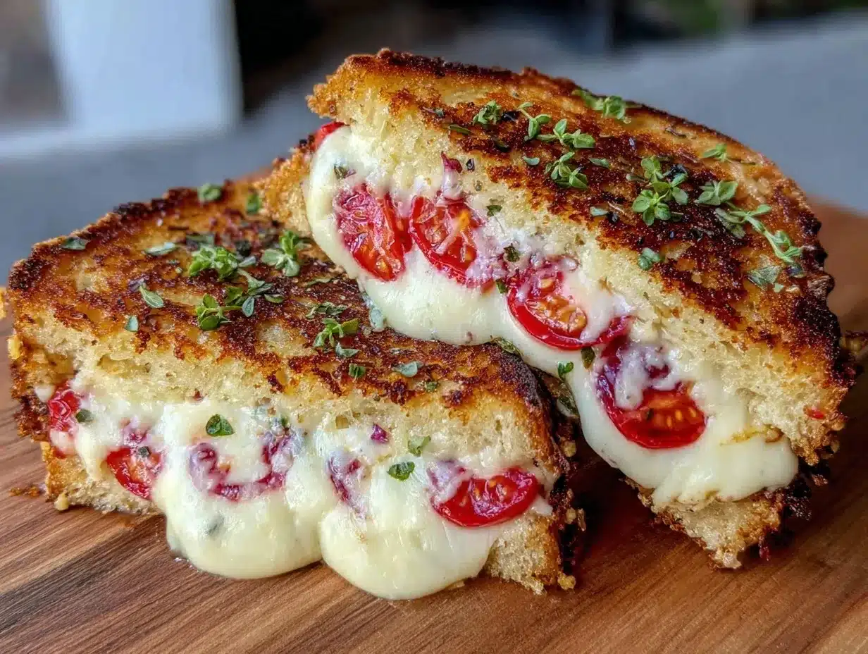 Ultimate Gooey Tomato Basil Caprese Grilled Cheese preparation steps