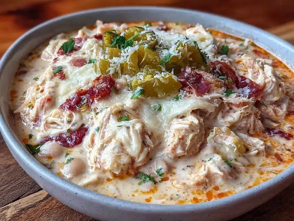 creamy crockpot white chicken chili - featured image