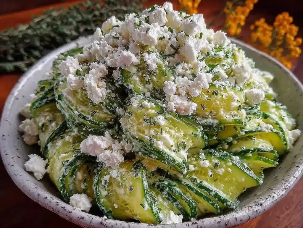 creamy cucumber dill salad with feta - featured image