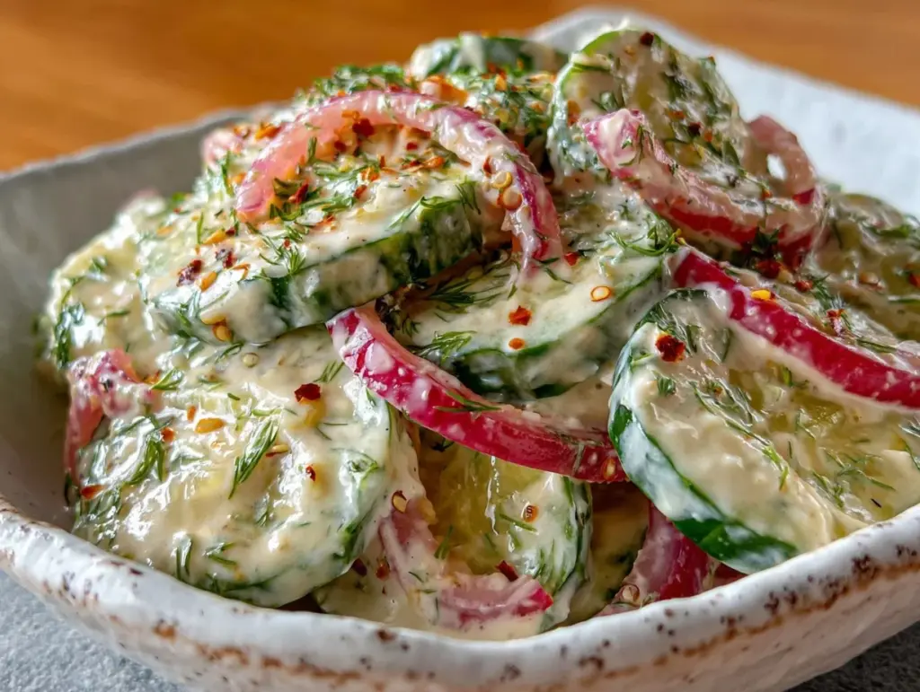 creamy dill cucumber salad - featured image