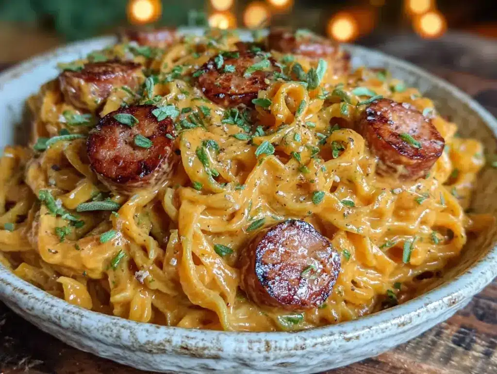 creamy one-pot pumpkin pasta with sausage - featured image