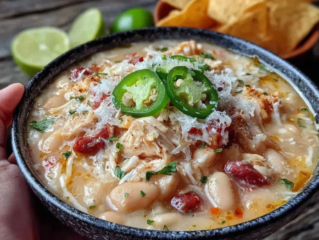 creamy slow cooker white chicken chili - featured image