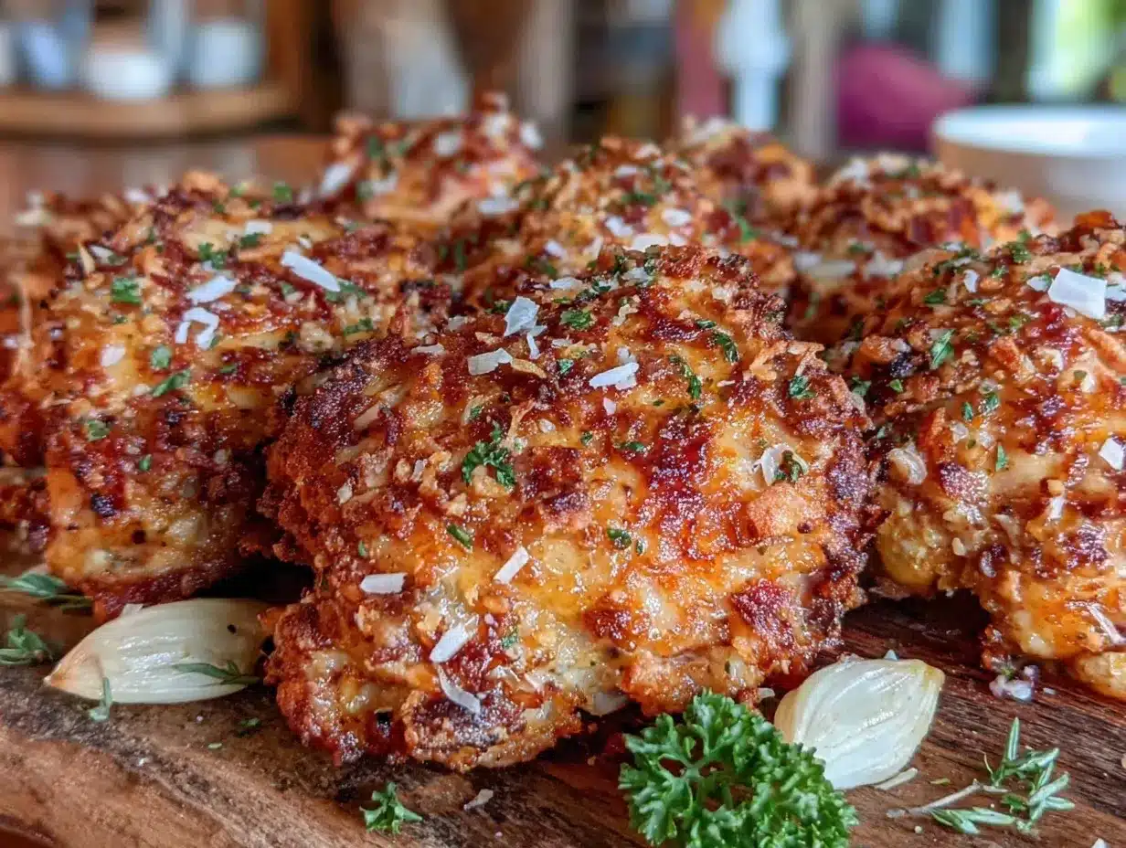 crispy garlic parmesan chicken thighs air fryer recipe preparation steps