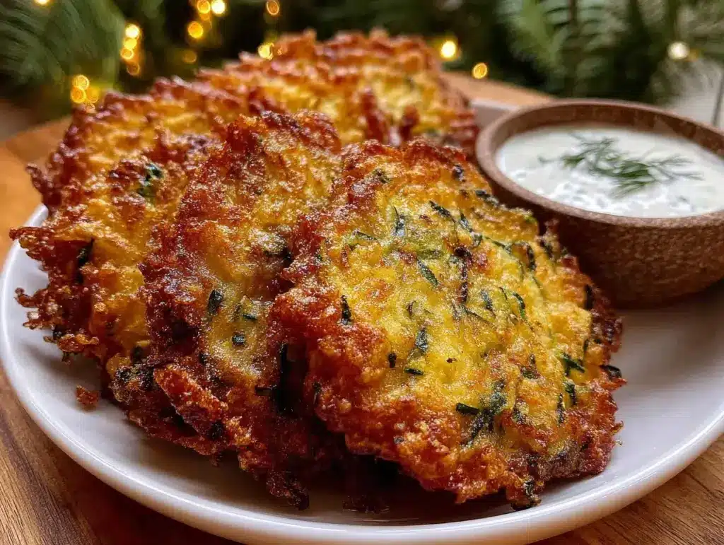 crispy zucchini fritters - featured image