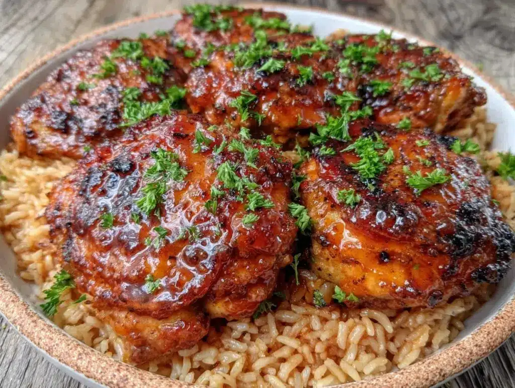 easy crockpot honey garlic chicken thighs - featured image