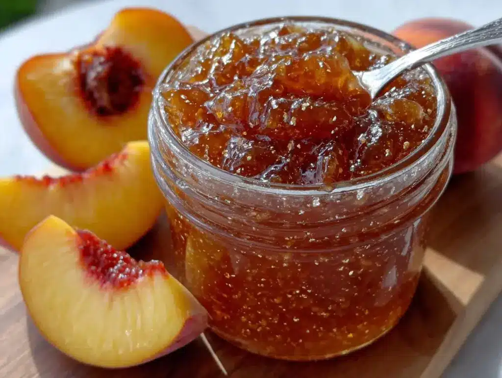 easy homemade freezer peach jam - featured image