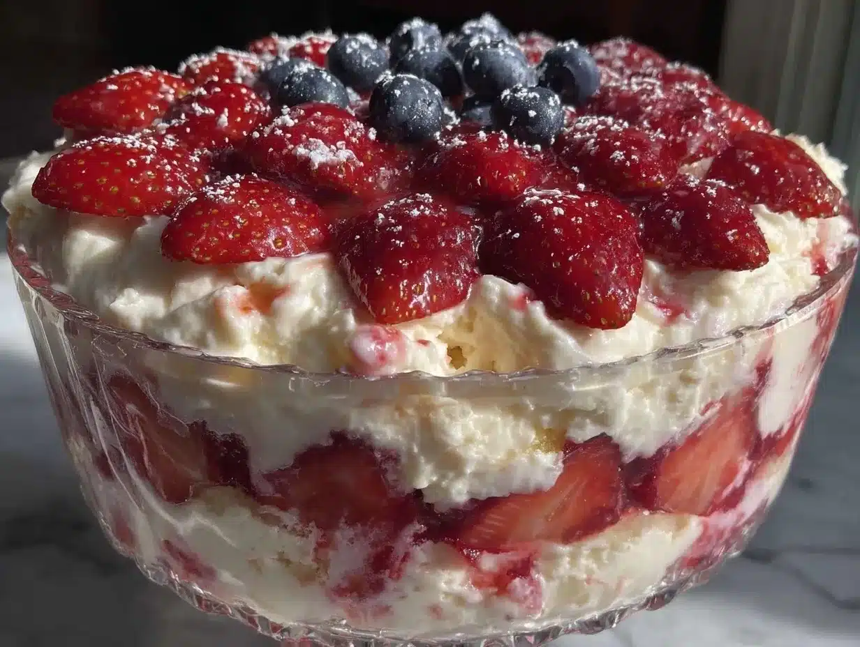 Elegant Strawberry Cheesecake Flag Trifle preparation steps