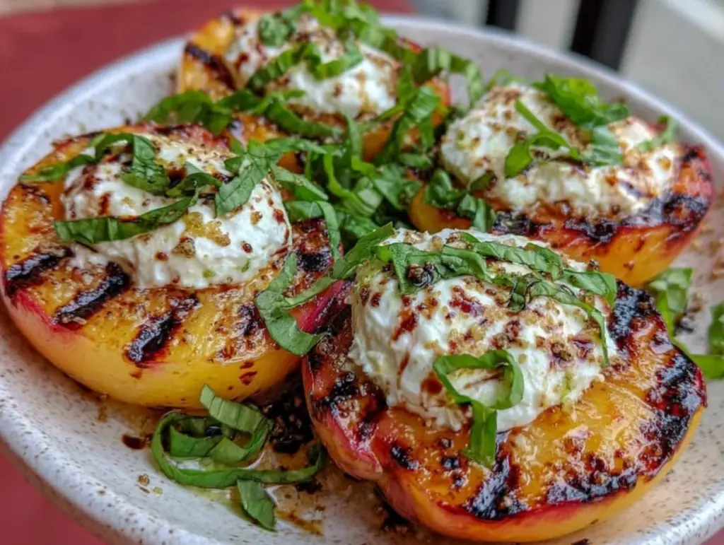 fresh grilled peach caprese salad - featured image