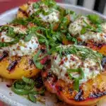 fresh grilled peach caprese salad - featured image