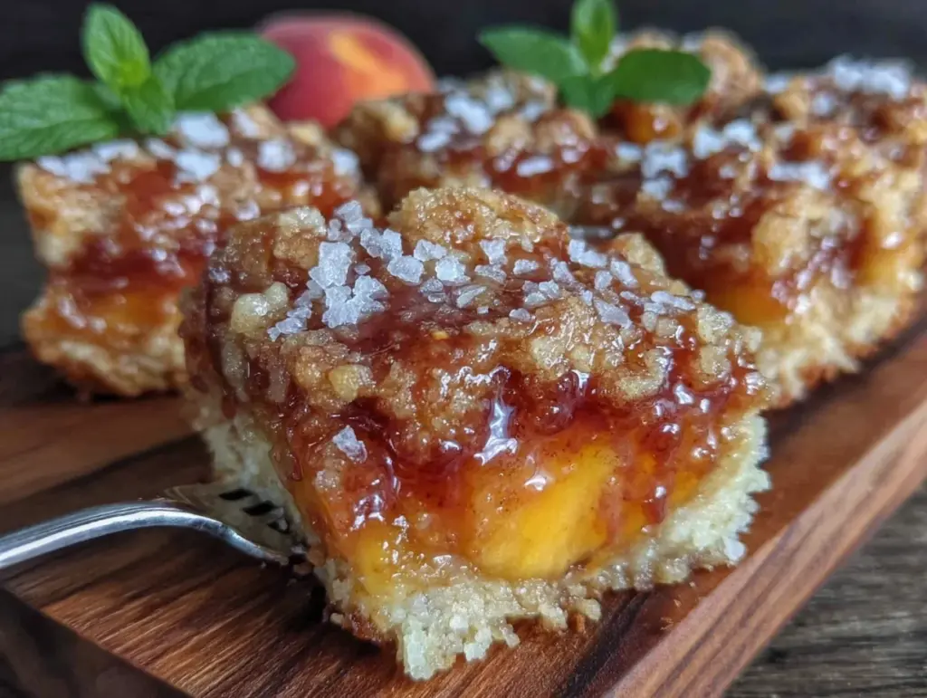fresh peach cobbler bars - featured image