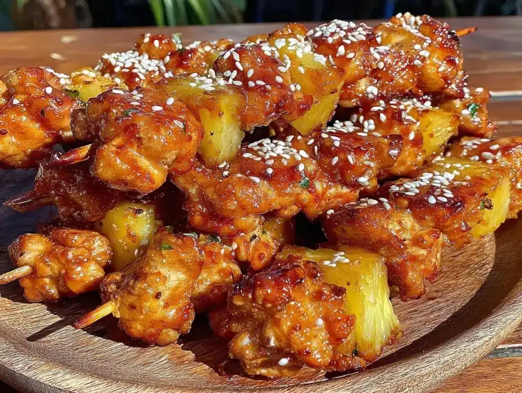 grilled pineapple teriyaki chicken skewers - featured image