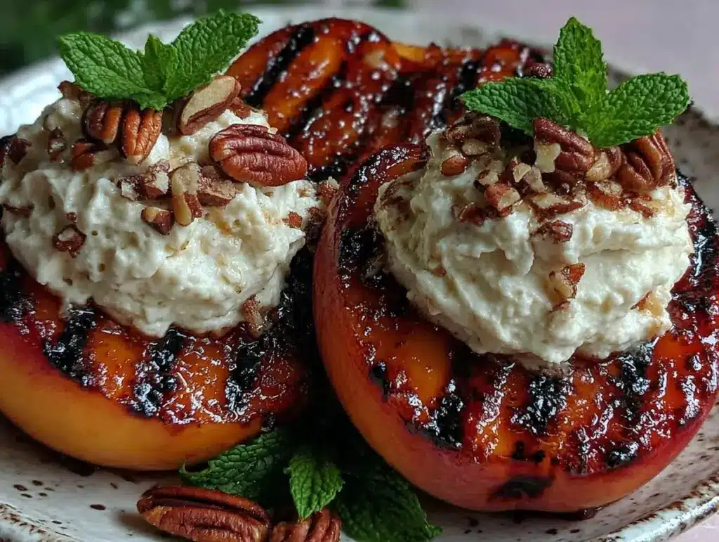 honey bourbon glazed grilled peaches - featured image