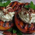 honey bourbon glazed grilled peaches - featured image