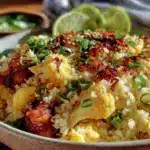 low-carb cauliflower fried rice with chicken - featured image