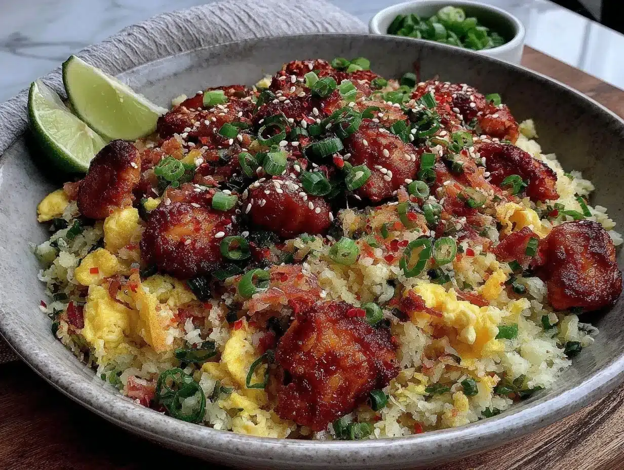 low-carb cauliflower fried rice with chicken preparation steps