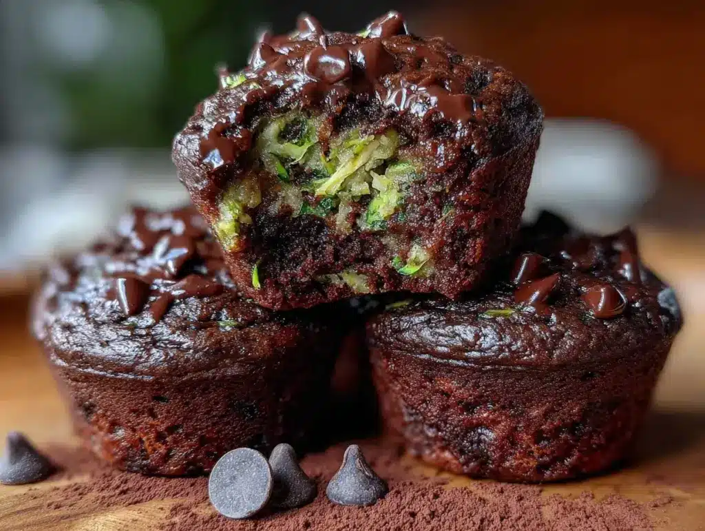 moist double chocolate zucchini muffins - featured image
