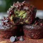 moist double chocolate zucchini muffins - featured image