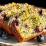 moist lemon blueberry zucchini loaf cake - featured image