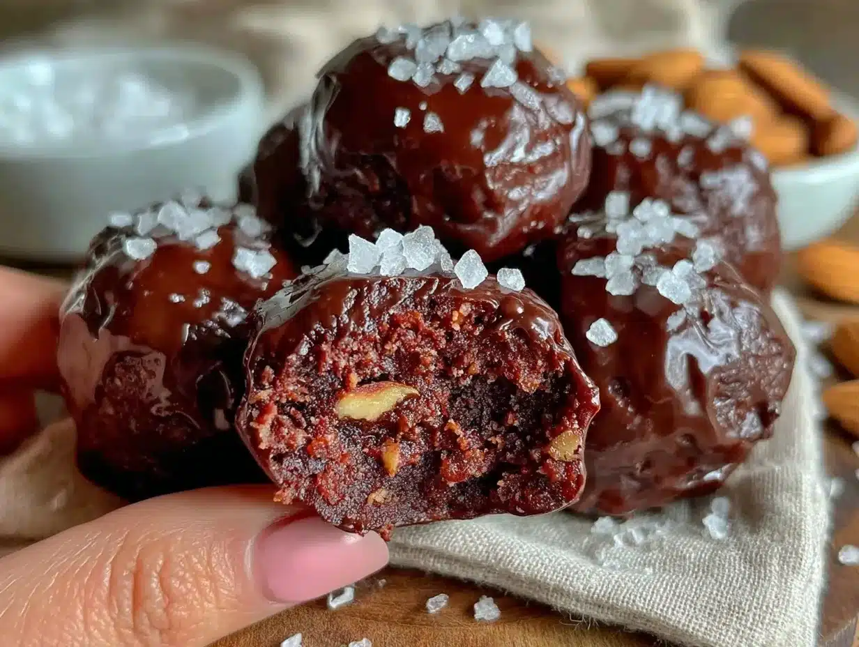 no bake dark chocolate almond protein balls preparation steps