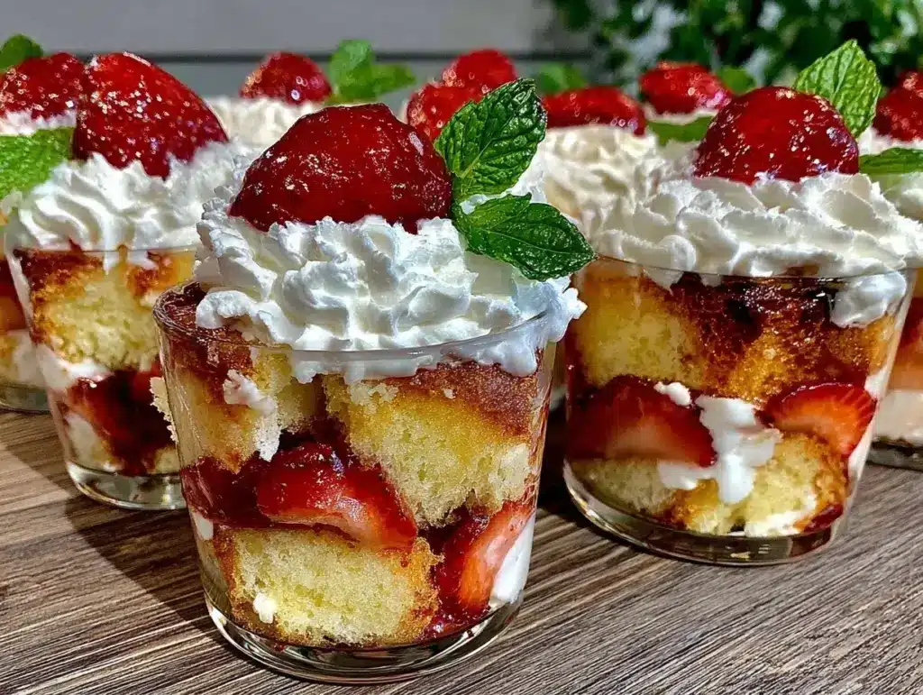 no bake strawberry shortcake trifle cups - featured image