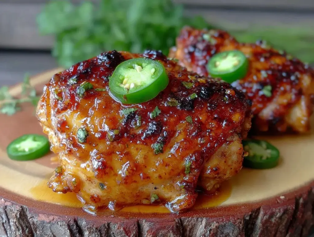peach jalapeño chicken thighs - featured image