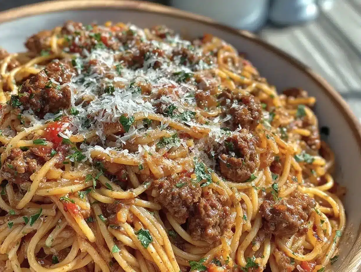 quick creamy garlic butter ground beef pasta preparation steps