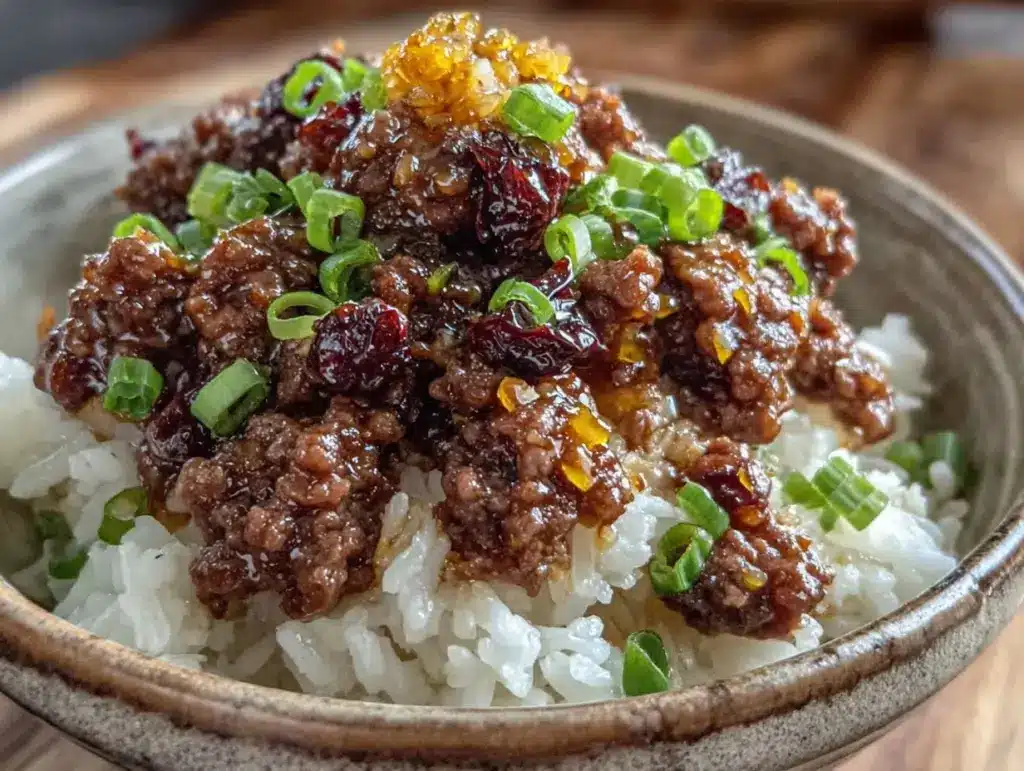 quick honey garlic ground beef and rice - featured image