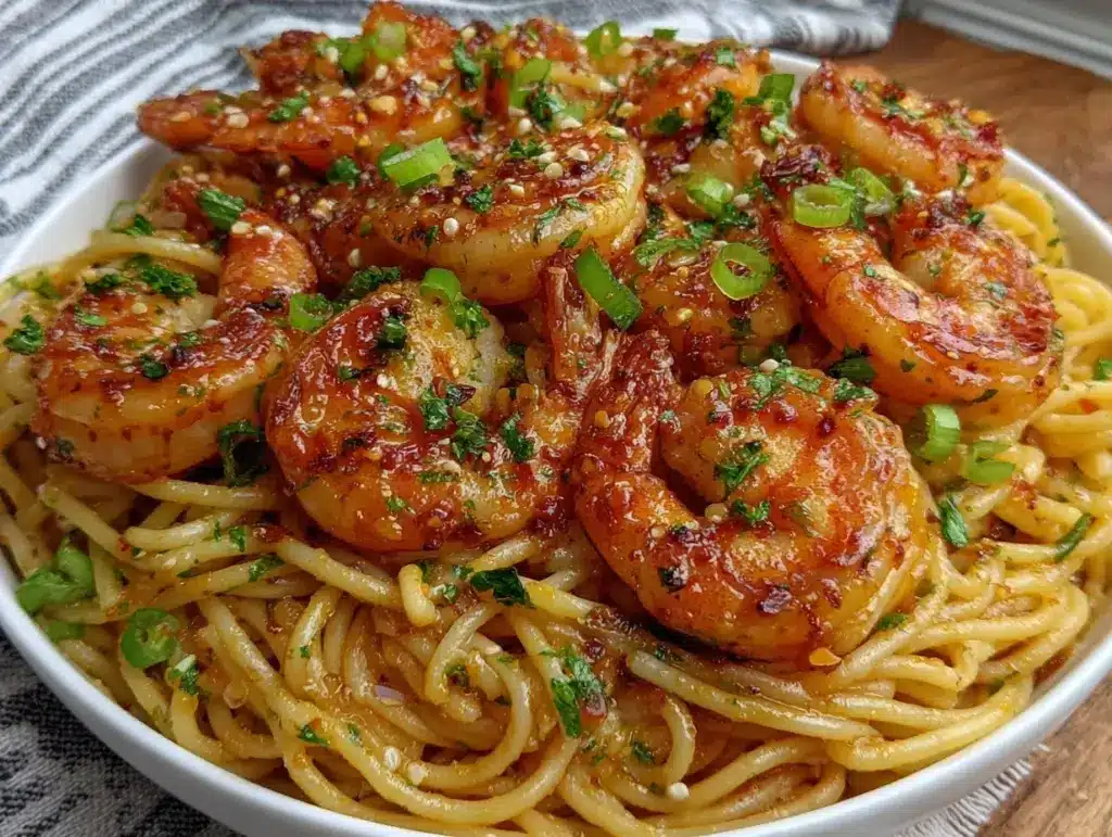 quick spicy garlic shrimp pasta - featured image