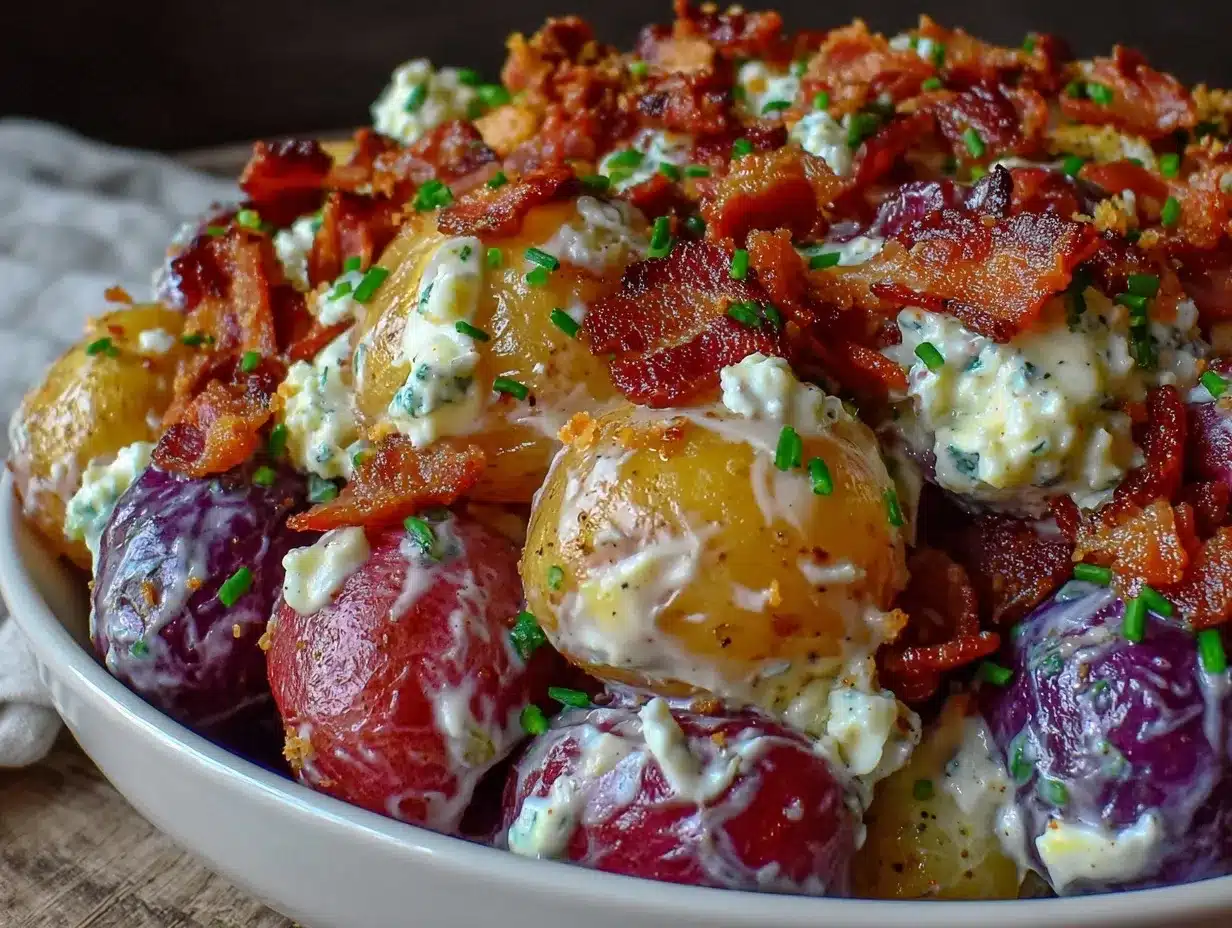 savory smoky red white and blue potato salad preparation steps