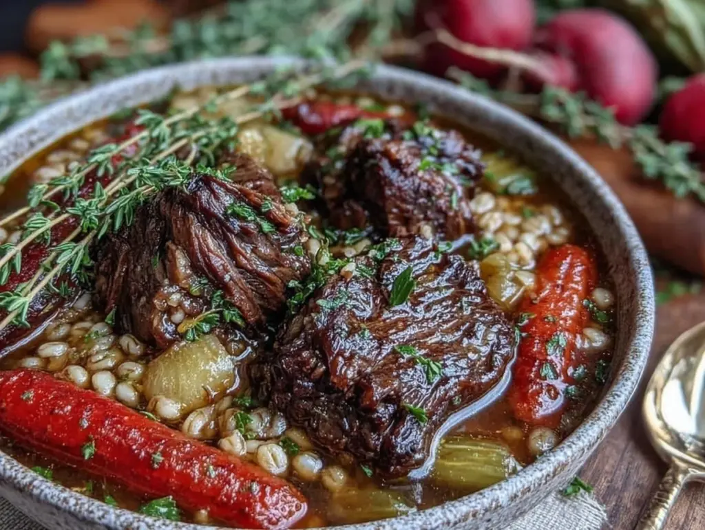 slow cooker beef and barley stew - featured image