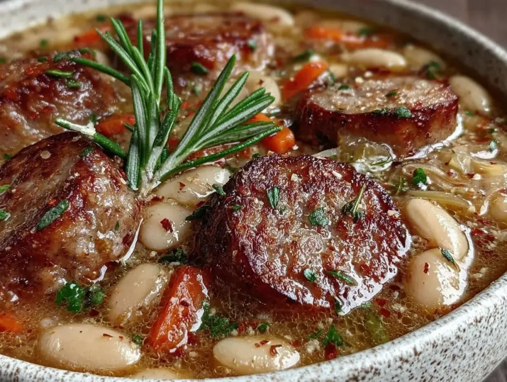 slow cooker tuscan white bean and sausage soup - featured image