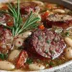 slow cooker tuscan white bean and sausage soup - featured image