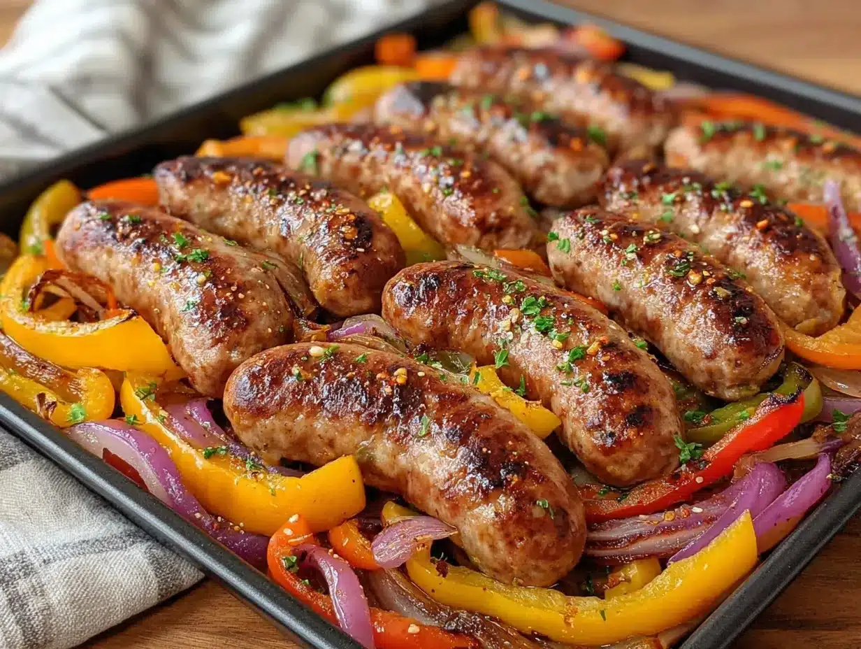 Bavarian bratwurst sheet pan dinner preparation steps
