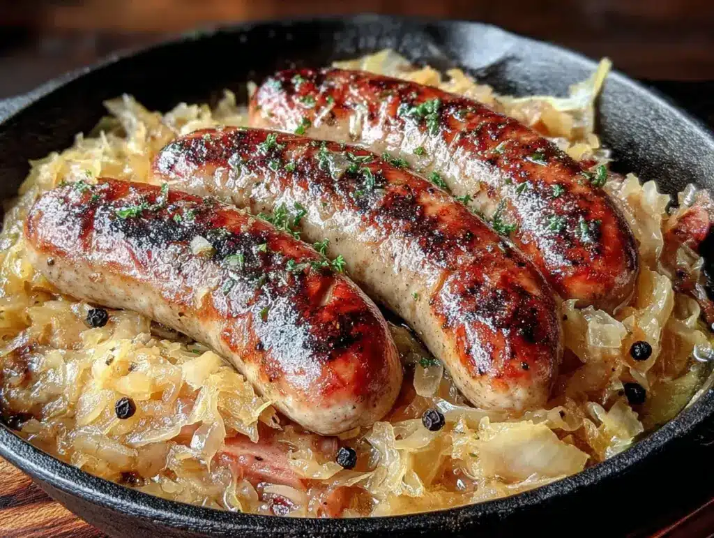 bratwurst and sauerkraut skillet - featured image