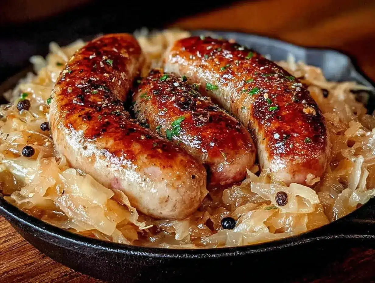 bratwurst and sauerkraut skillet preparation steps