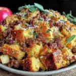 brown butter sage stuffing with sausage and apples - featured image