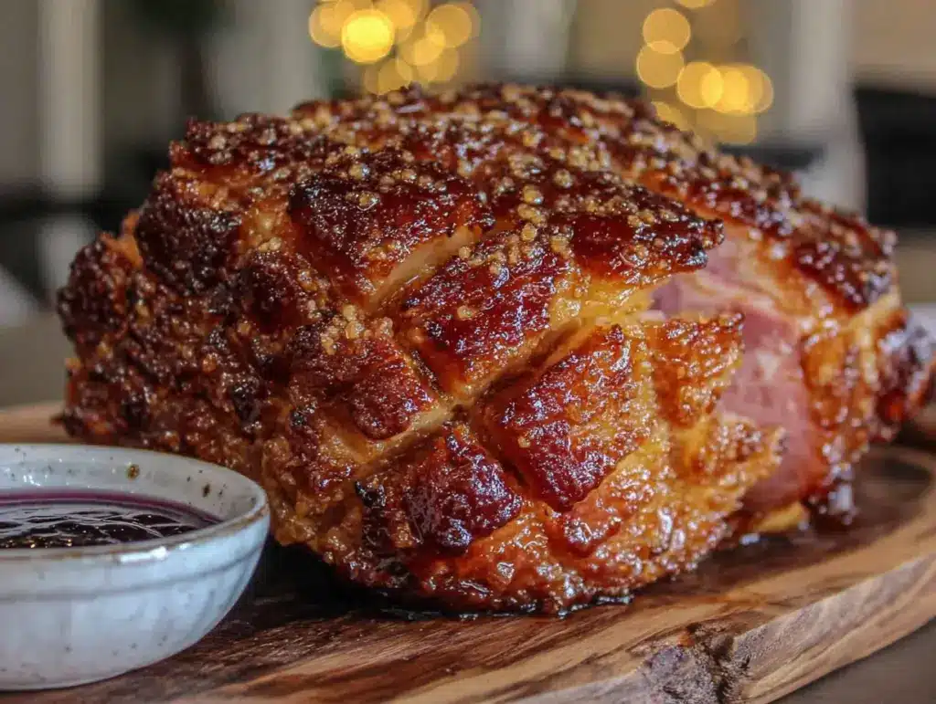 brown sugar bourbon glazed ham - featured image
