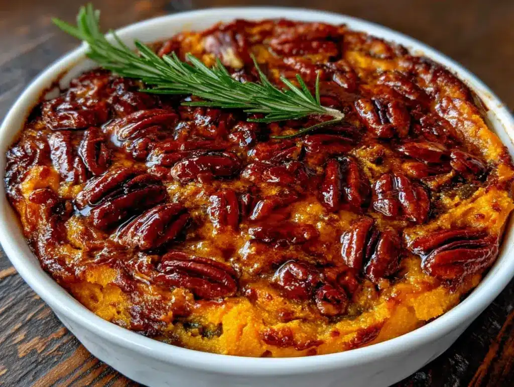 candied maple sweet potato casserole - featured image